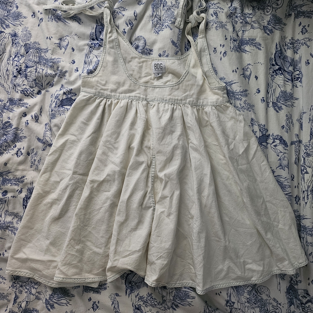 BDG White Denim Babydoll Tie Dress From Urban Outfitters